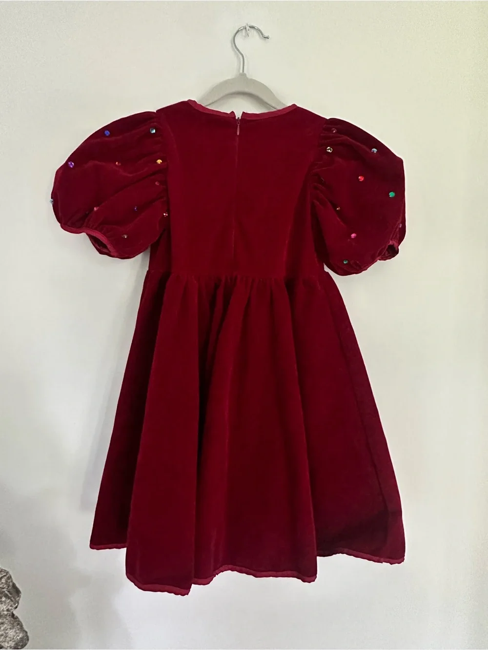 Lola & The Boys velvet rainbow gem burgundy puff sleeve Christmas dress 8